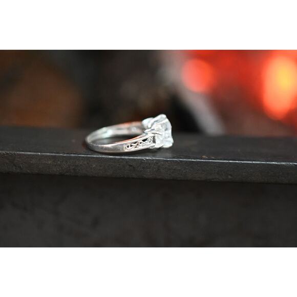Three Stone Raw Diamond Engagement Ring, Unique Wedding Band Solid Sterling - Picture 9 of 10